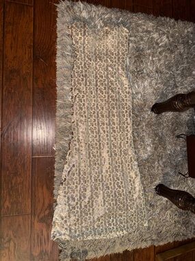 Strapless Silver Sequin Leopard Print Gown in Champagne Size 8